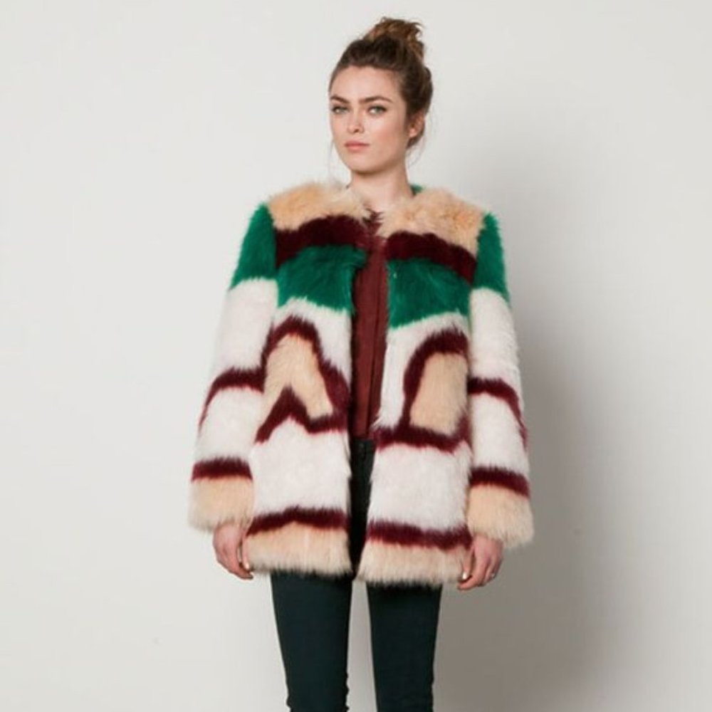 *SOLD* Maison Scotch multicolored faux fur coat